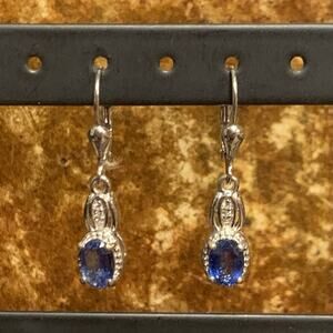 D'Joy Earrings Sterling Silver, Blue Sapphire and Diamond Chips Dangle